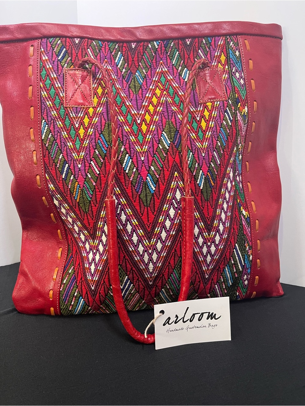 Arloom Handcrafted Red Woven Tote Bag with Leather Trim NWT - Picture 1 of 9